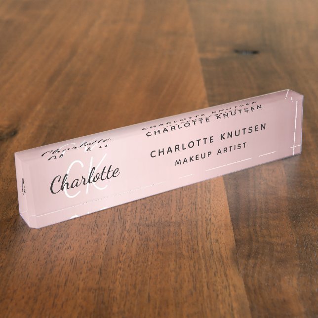 Pink monogram, modern beruflich namensplakette (Seite)