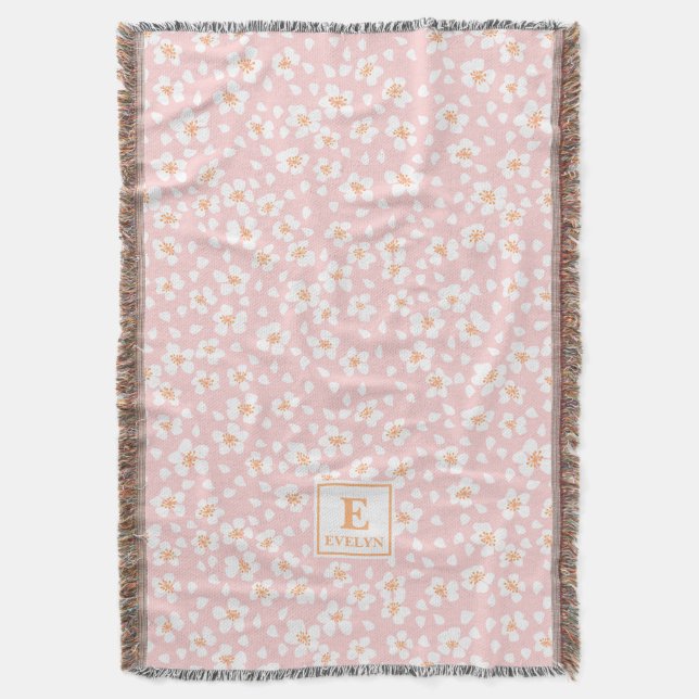 Pink Monogram Name Throw Blanket Decke (Vorderseite Vertikal)