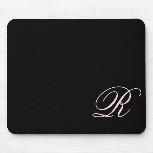 Pink Monogram Script Black Mouse Pad Mousepad (Vorne)