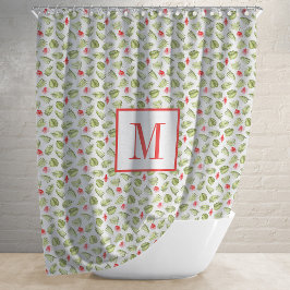 Pink Monogram Tropical Palm Blätter Muster Duschvorhang