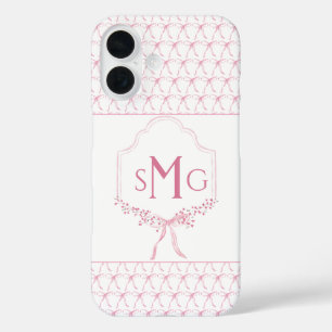 Pink Monogram und Watercolor Bows iPhone Gehäuse 16 Hülle