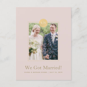 Pink Monogram Wedding Announcement Foto Postkarte