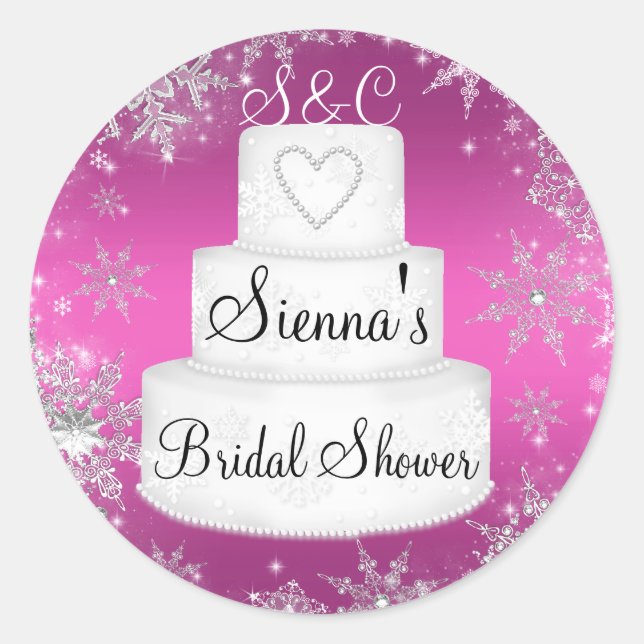Pink Monogram Wedding Cake Brautparty Sticker (Vorderseite)
