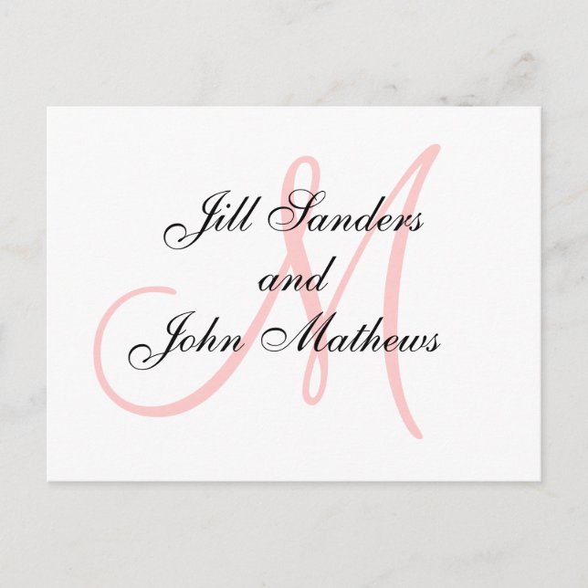 Pink Monogram Wedding Save the Date Cards Ankündigungspostkarte (Vorderseite)