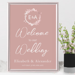 Pink Monogram Wedding Welcome Sign Foam Boar Poster