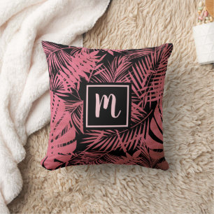 Pink Monogramm-Palettenblatt-Muster Kissen