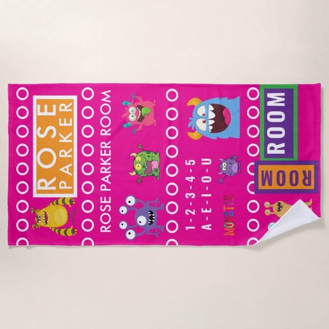 Pink Monster Kids' Rooms Child Name antistress Strandtuch (Vorderseite)