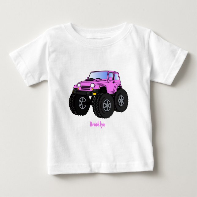 Pink Monster LKW Cartoon Illustration Baby T-shirt (Vorderseite)