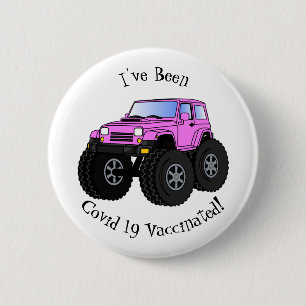 Pink Monster LKW Cartoon Illustration Button