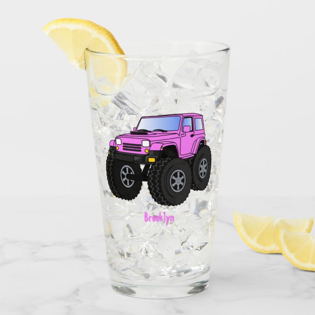 Pink Monster LKW Cartoon Illustration Glas (Vorderseite Ice)