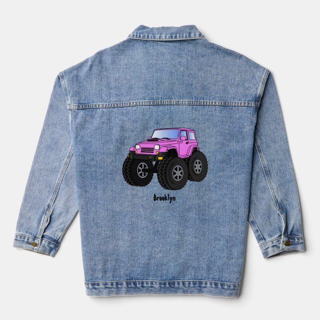 Pink Monster LKW Cartoon Illustration Jeansjacke (Rückseite)