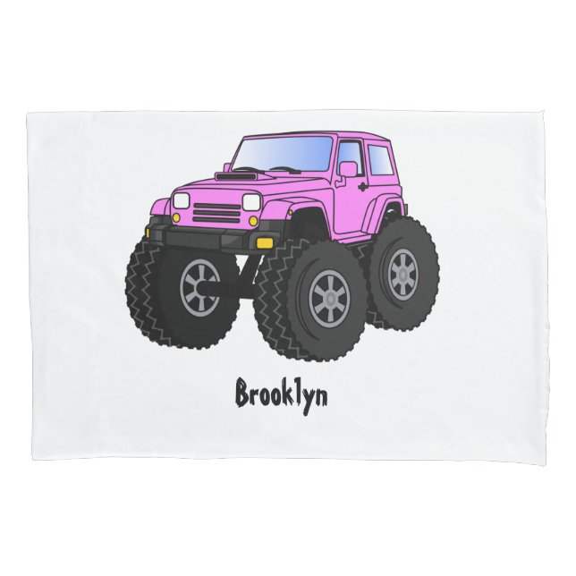 Pink Monster LKW Cartoon Illustration Kissenbezug (Vorderseite)