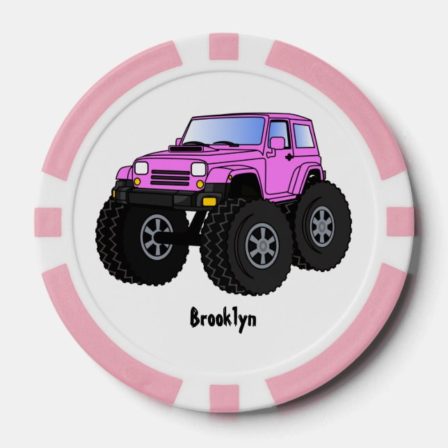 Pink Monster LKW Cartoon Illustration Pokerchips (Vorderseite)