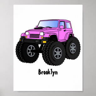 Pink Monster LKW Cartoon Illustration Poster