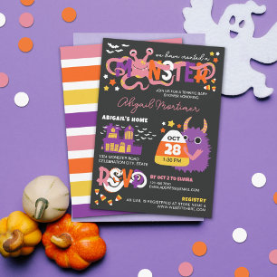 Pink Monster Typografie Halloween Kinderdusche Einladung