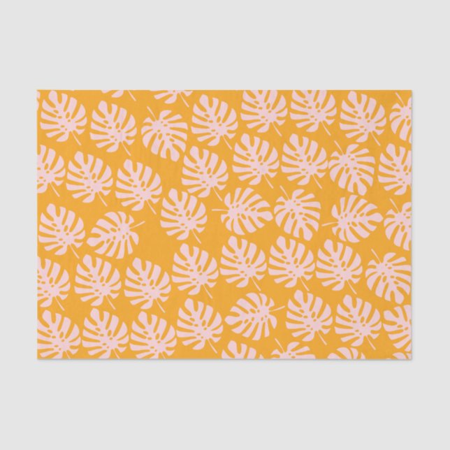 Pink Monstera Leaves Tissue Paper Seidenpapier (Vorderseite)