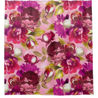 Pink Moody Florals Maximalist Blumengarten Duschvorhang