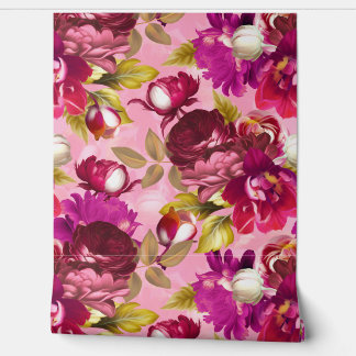 Pink Moody Florals Maximalist Blumengarten Tapete