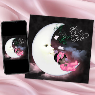 Pink Moon African American Baby Girl Dusche Einladung