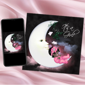 Pink Moon African American Baby Girl Dusche Einladung