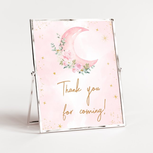 Pink Moon and Stars Baby Vielen Dank für Ihr Komme Poster (Twinkle Little Star Baby Shower Thank you for Coming Sign)