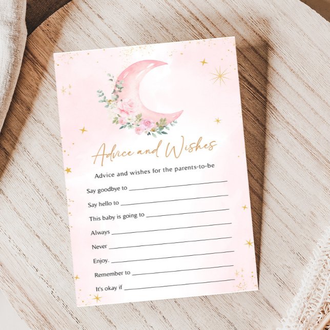 Pink Moon and Stars Shower Advice and Wishes Game (Floral Monn and Stars Baby Shower Game)