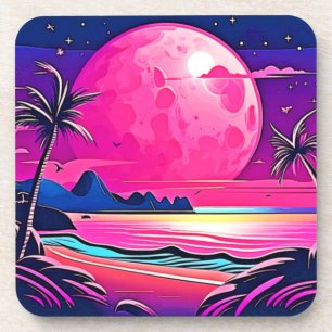 Pink Moon Beachscape Art Getränkeuntersetzer