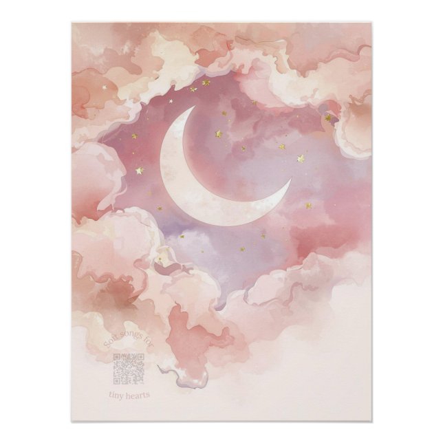 Pink Moon & Cloud Watercolor Poster – 30 Lullabies (Vorderseite)
