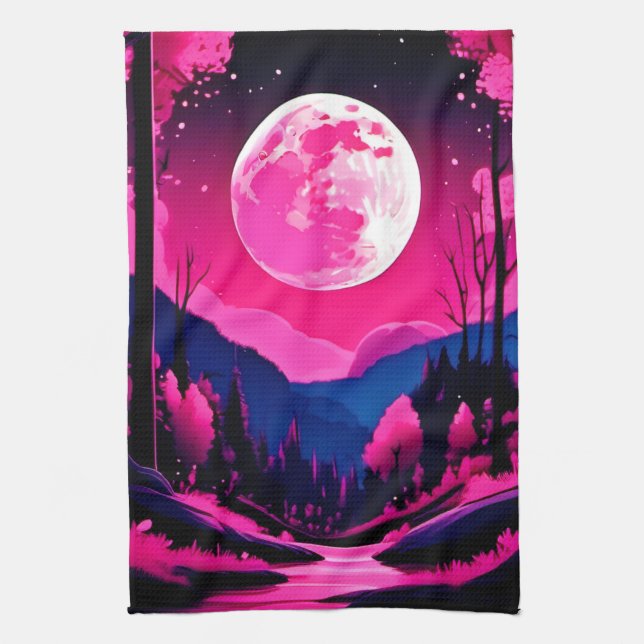 Pink Moon Fantasy Geschirrtuch (Vertikal)
