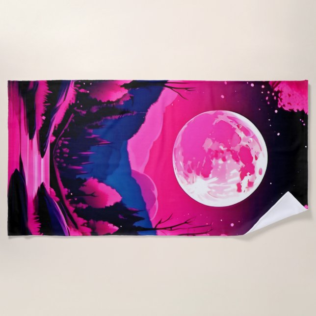 Pink Moon Fantasy Strandtuch (Vorderseite)