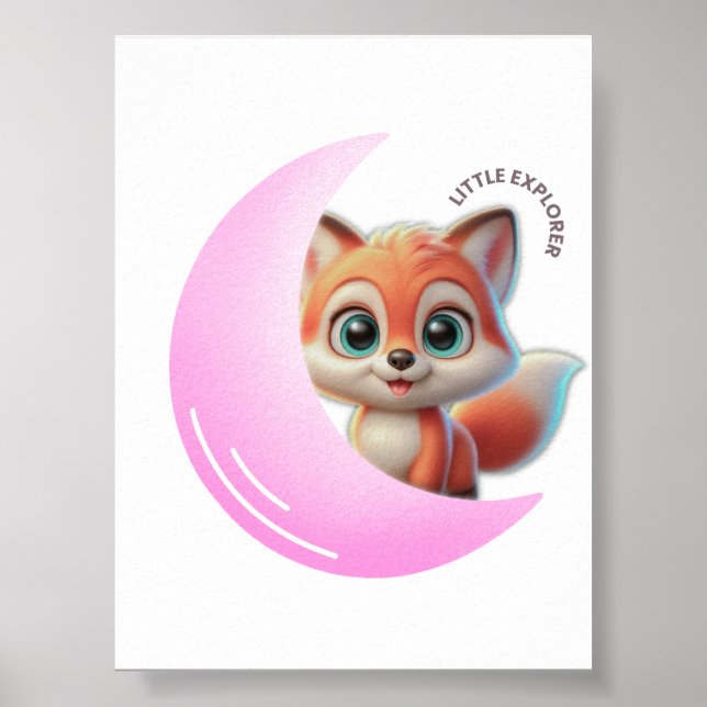 Pink Moon Fox Wall Art Poster (Vorne)