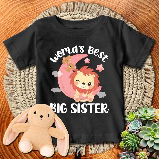 PINK Moon Lion World's Best Big Sister | WHTXT Baby T-shirt (Von Creator hochgeladen)
