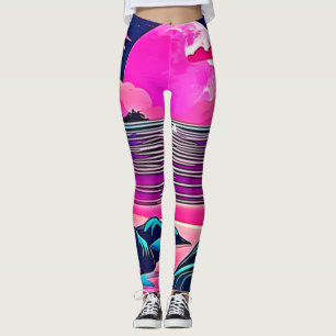 Pink Moon Neon Beachscape Leggings