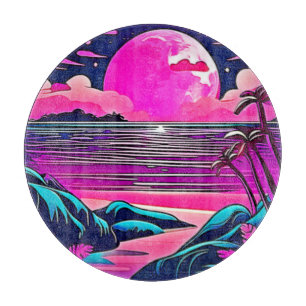 Pink Moon Neon Beachscape Schneidebrett
