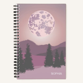 Pink Moon Over Mountains Anpassbar Notebook Notizbuch