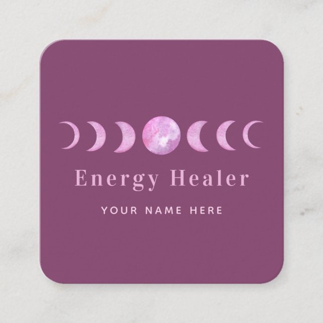 Pink Moon Phases Lunar Energy Healer Spirituell Quadratische Visitenkarte (Vorderseite)