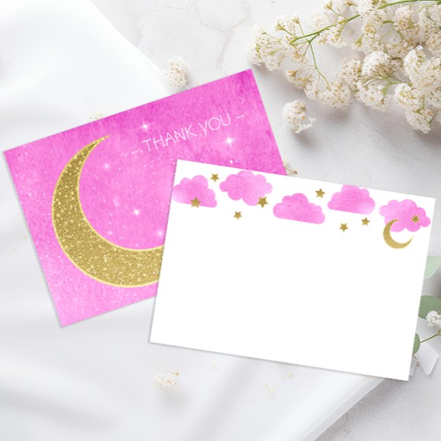 Pink Moon & Stars Kinderdusche Danke Karte (Moon & Stars Thank You Note Cards)