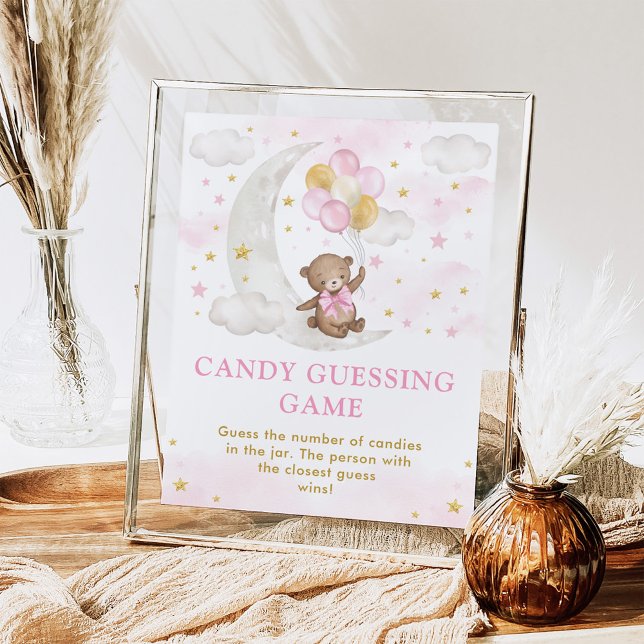 Pink Moon Teddy Bear Candy Guessing Game Sign Poster (Von Creator hochgeladen)