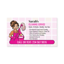 Pink Mop and Bucket Cartoon Cleaning Lady Maid