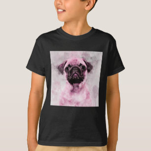 Pink Mops Dog Watercolor Portrait 02 T-Shirt
