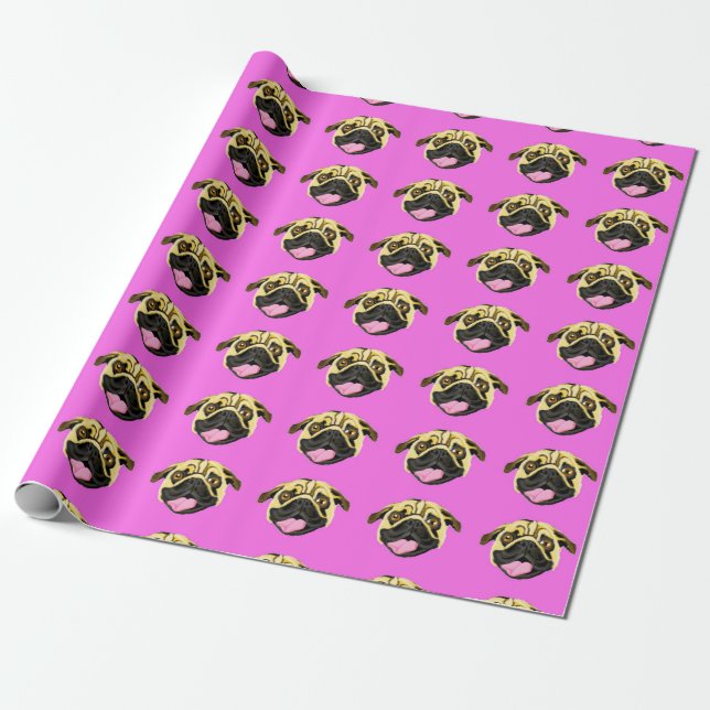 Pink Mops Face Gift Wrap Geschenkpapier (Ungerollt)