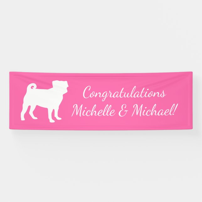 Pink Mops Hunde Thema Party Feier Banner (Horizontal)