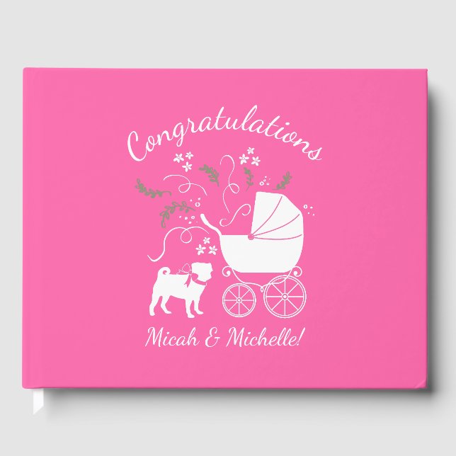 Pink Mops Hunde Thema Party Feier Gästebuch (Vorderseite)