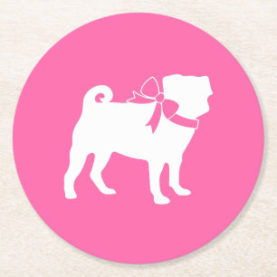 Pink Mops Hunde Thema Party Feier Runder Pappuntersetzer