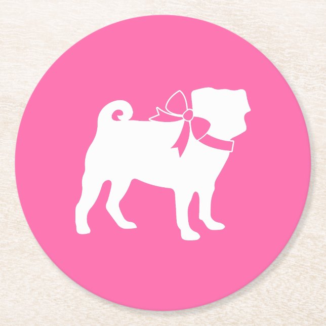 Pink Mops Hunde Thema Party Feier Runder Pappuntersetzer (Vorderseite)