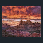 Pink Morning Glory Puzzle<br><div class="desc">Pink Morning Glory IV von David Drost. Verfügt über ein friedliches Bild natürlicher Landformen gegen einen orangen und rosa Himmel.</div>