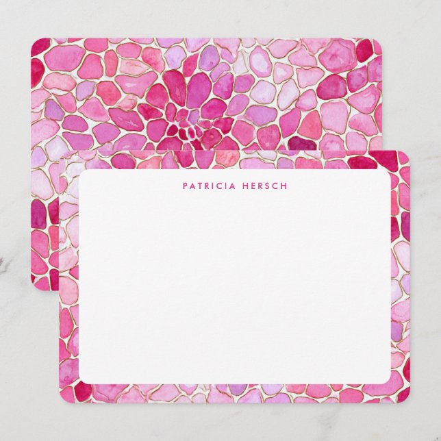 Pink Mosaic Girly Cute Personalized Name Note Card Mitteilungskarte (Vorne/Hinten)