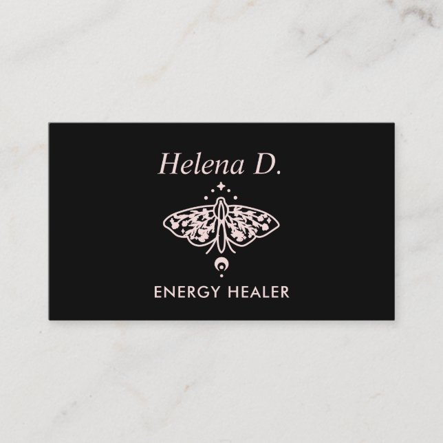 Pink Moth Butterfly Moon Phase Reiki Practitioner Visitenkarte (Vorderseite)