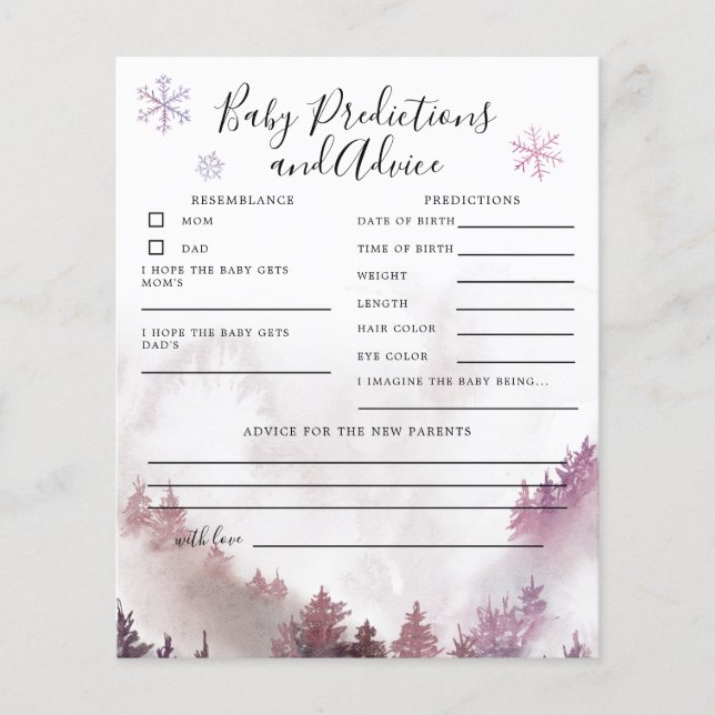 Pink Mountain Baby Predictions & Advice Card (Vorderseite)