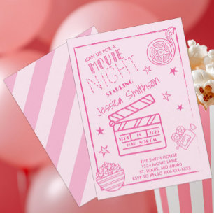 Pink Movie Night Partys Geburtstag Einladung
